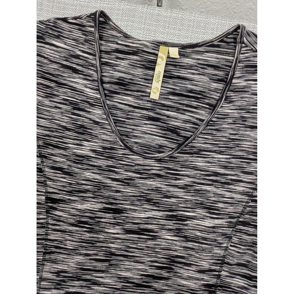 Comfy USA Dress Womens Large Gray Striped Asymmetrical Trapeze Hem Short Sleeve